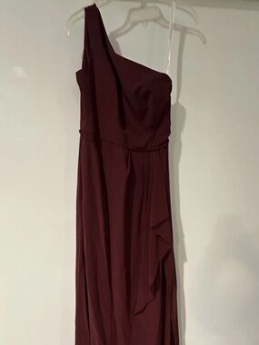 David's Bridal One-Shoulder Wine Formal Gown
